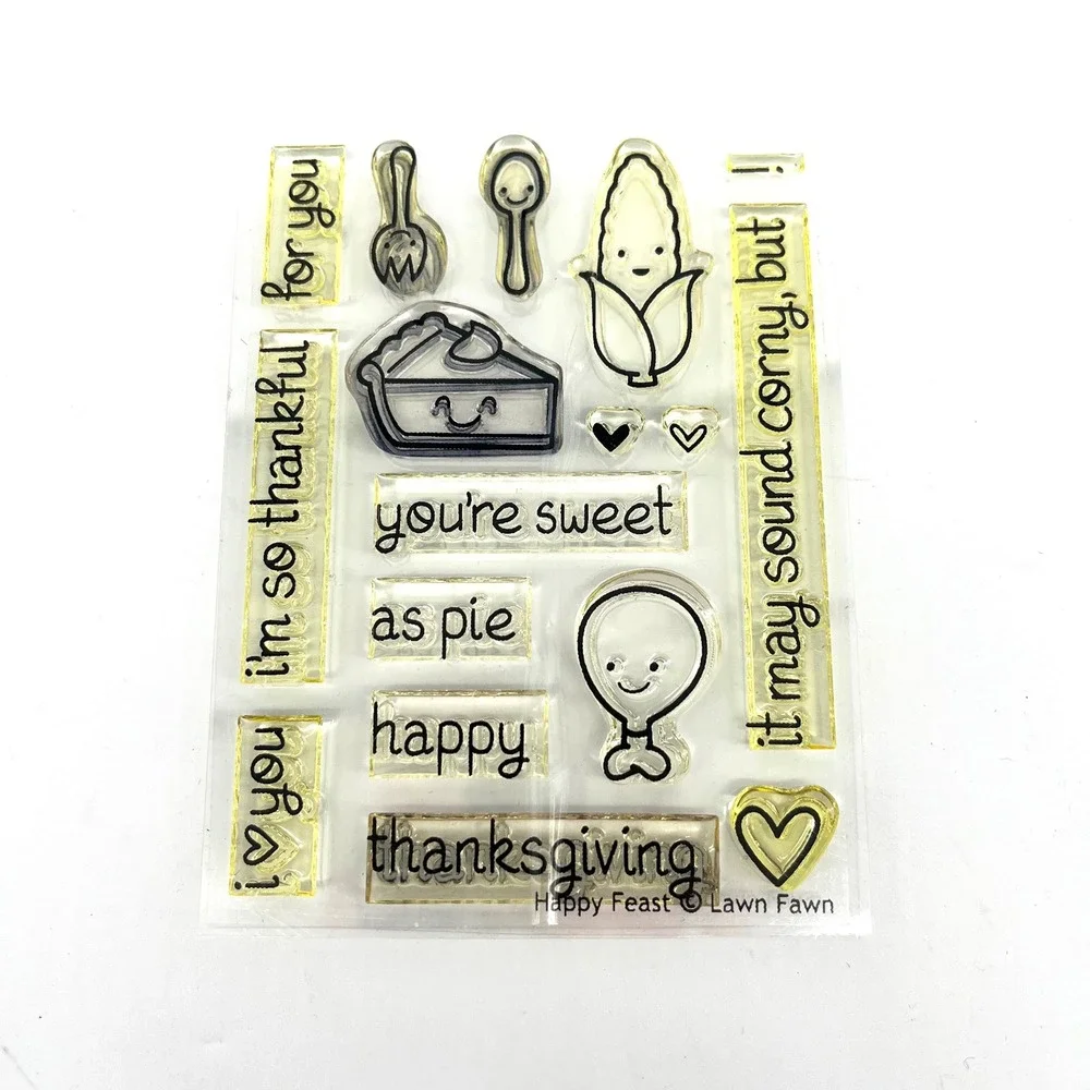 Lawn Fawn Happy Feast Thanksgiving Clear Stamp Set Retired Rare 3x4